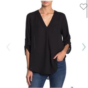 Lush 3/4 sleeve v-neck black tunic, size S